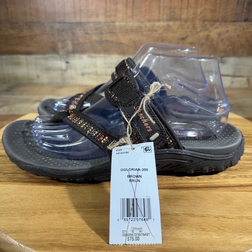 Skechers Sandals Women 8 Brown Slide Reggae Stockholm Strappy Thong Hiking - Picture 2 of 9